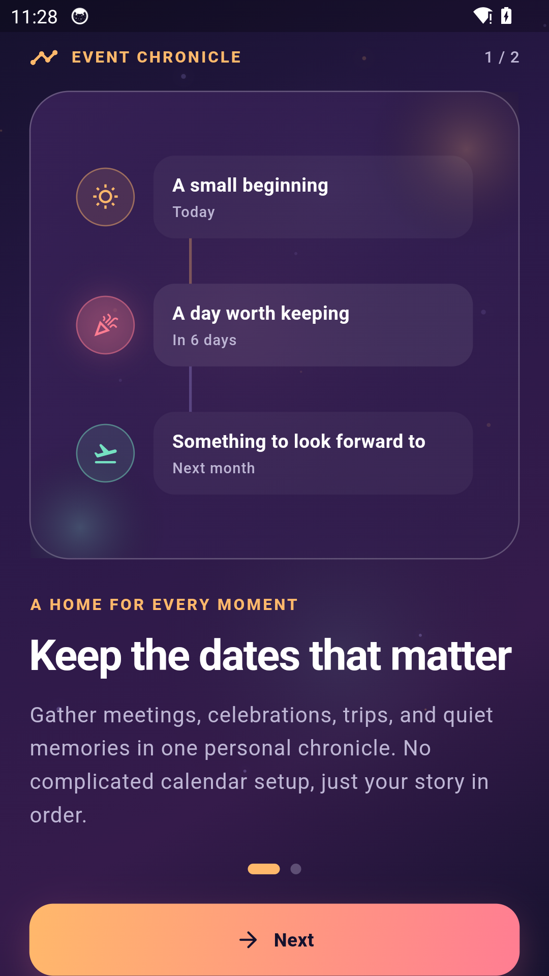 Event Chronicle onboarding timeline