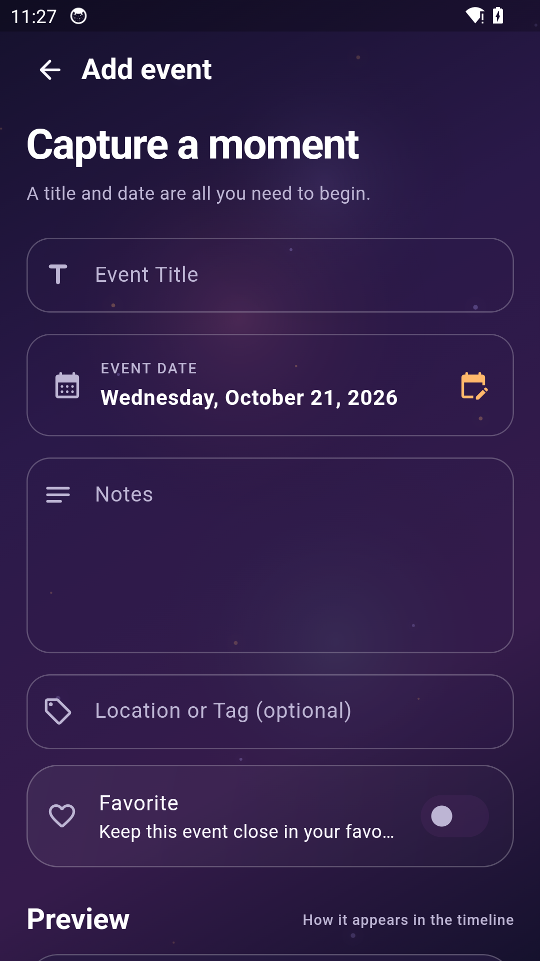 Add event screen